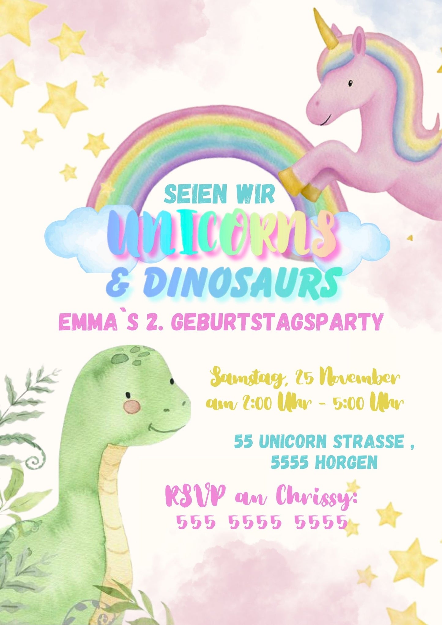 Unicorn & Dino Invite