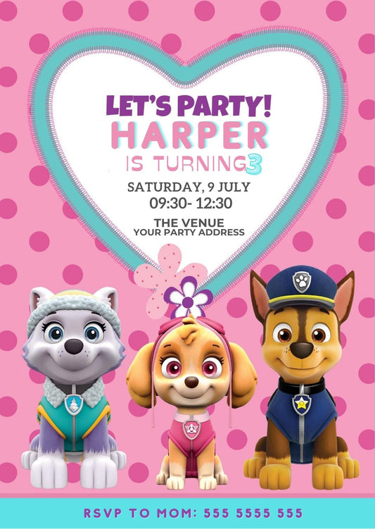 Pink Paw Patrol Party Invite