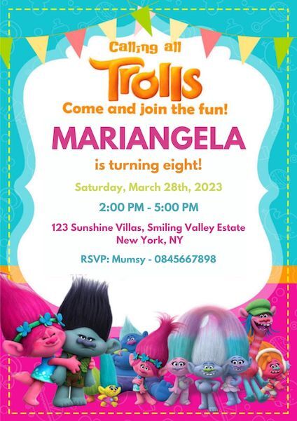 Trolls Party Invite
