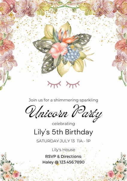 Flower Unicorn Party Invite